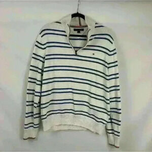 Tommy Hilfiger Mock Neck Zip Up Striped Sweater